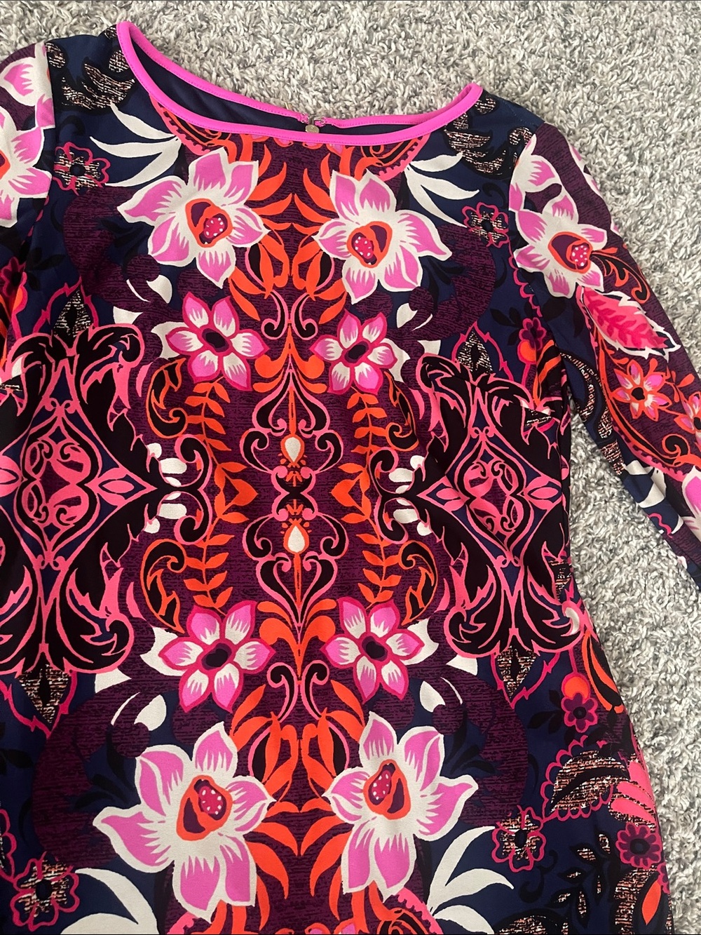 Eliza J Navy Dress with Pink & Orange Floral Medallion Print - Picture 2 of 6